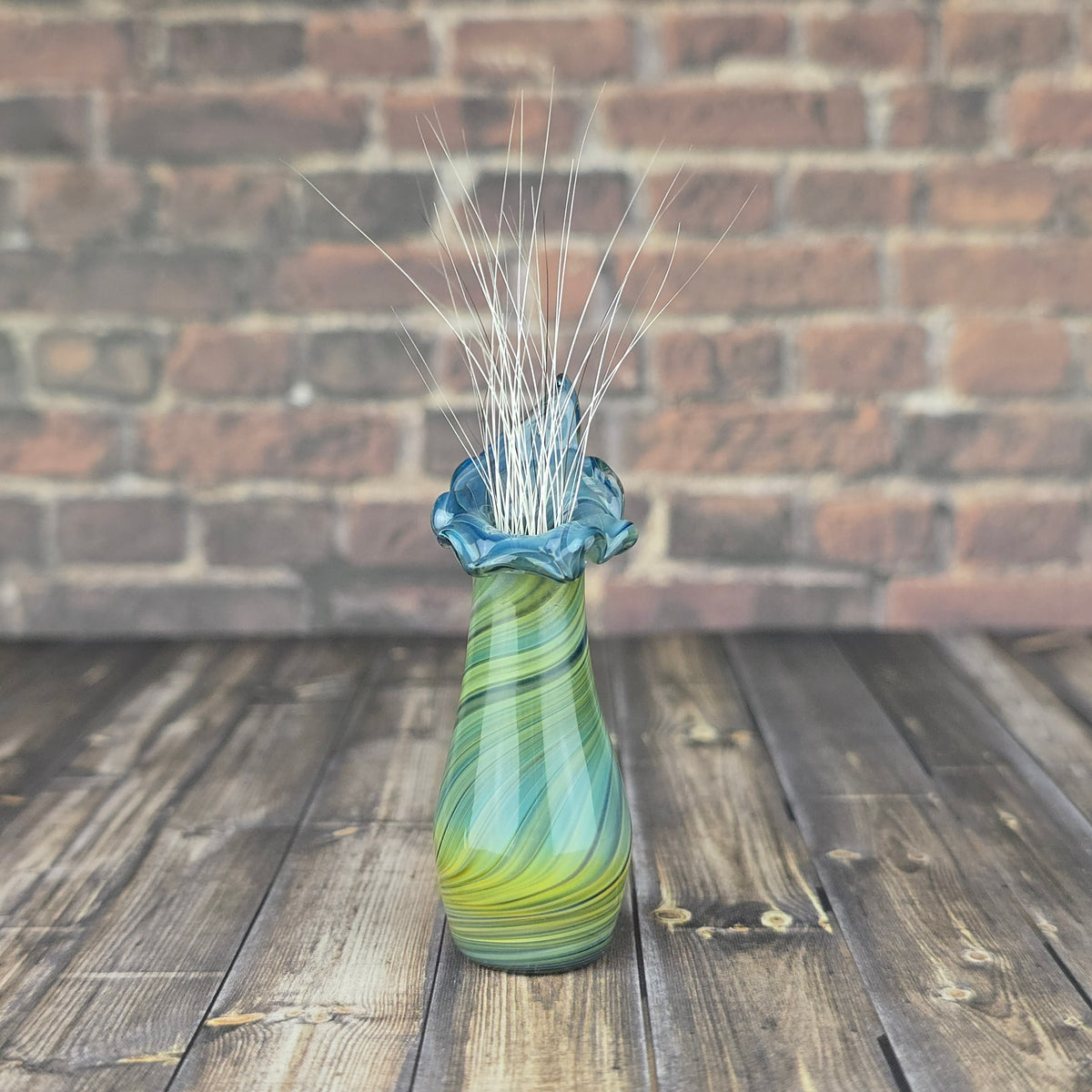 Tall Green & Blue Twist Whisker Vase