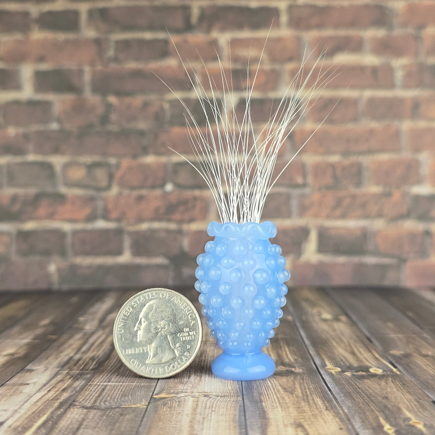 Blue Milk UV Hobnail with Ruffled Rim Whisker Vase
