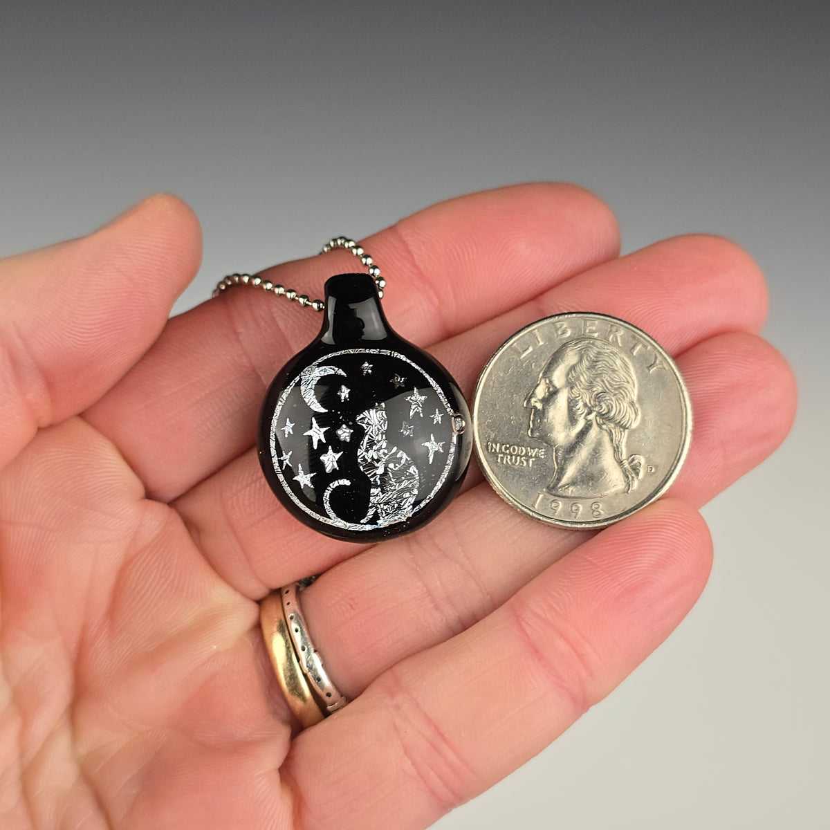 Medium Silver Dichro Moon & Stars: Galaxy Black