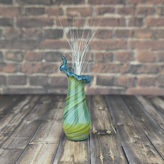 Tall Green & Blue Twist Whisker Vase