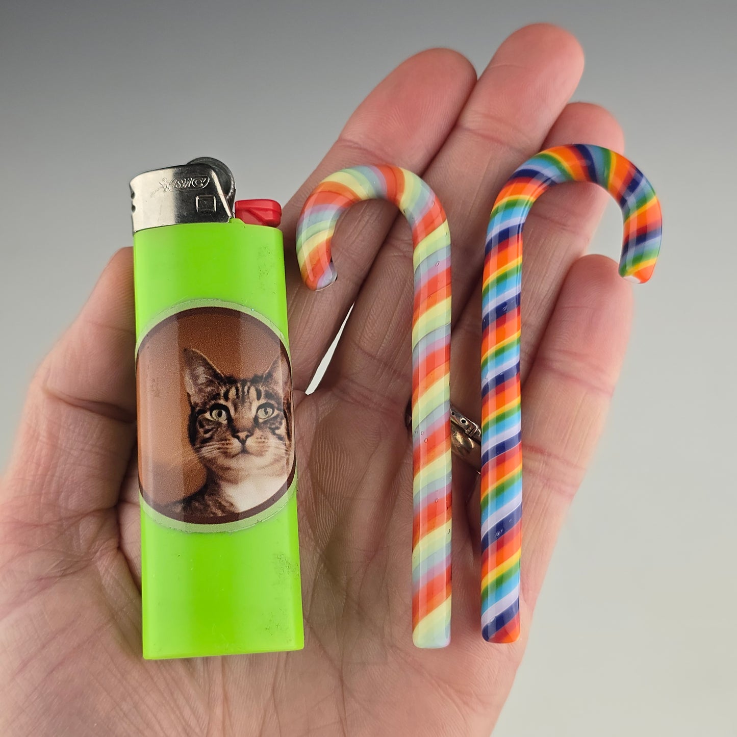 Glass Candy Cane Ornament: Rainbows