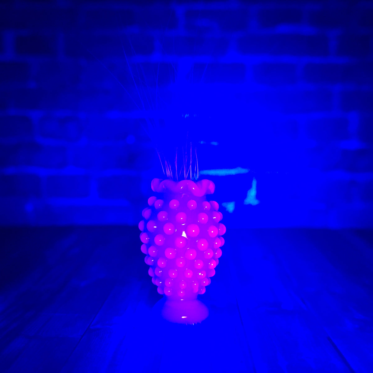 Blue Milk UV Hobnail with Ruffled Rim Whisker Vase