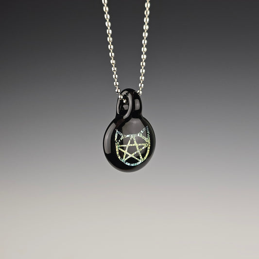Mini Gold Dichro Kitty Face Pentacle: Galaxy Black