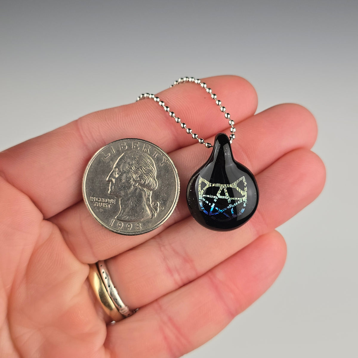 Mini Blue Gold Dichro Kitty Face Pentacle: Galaxy Black