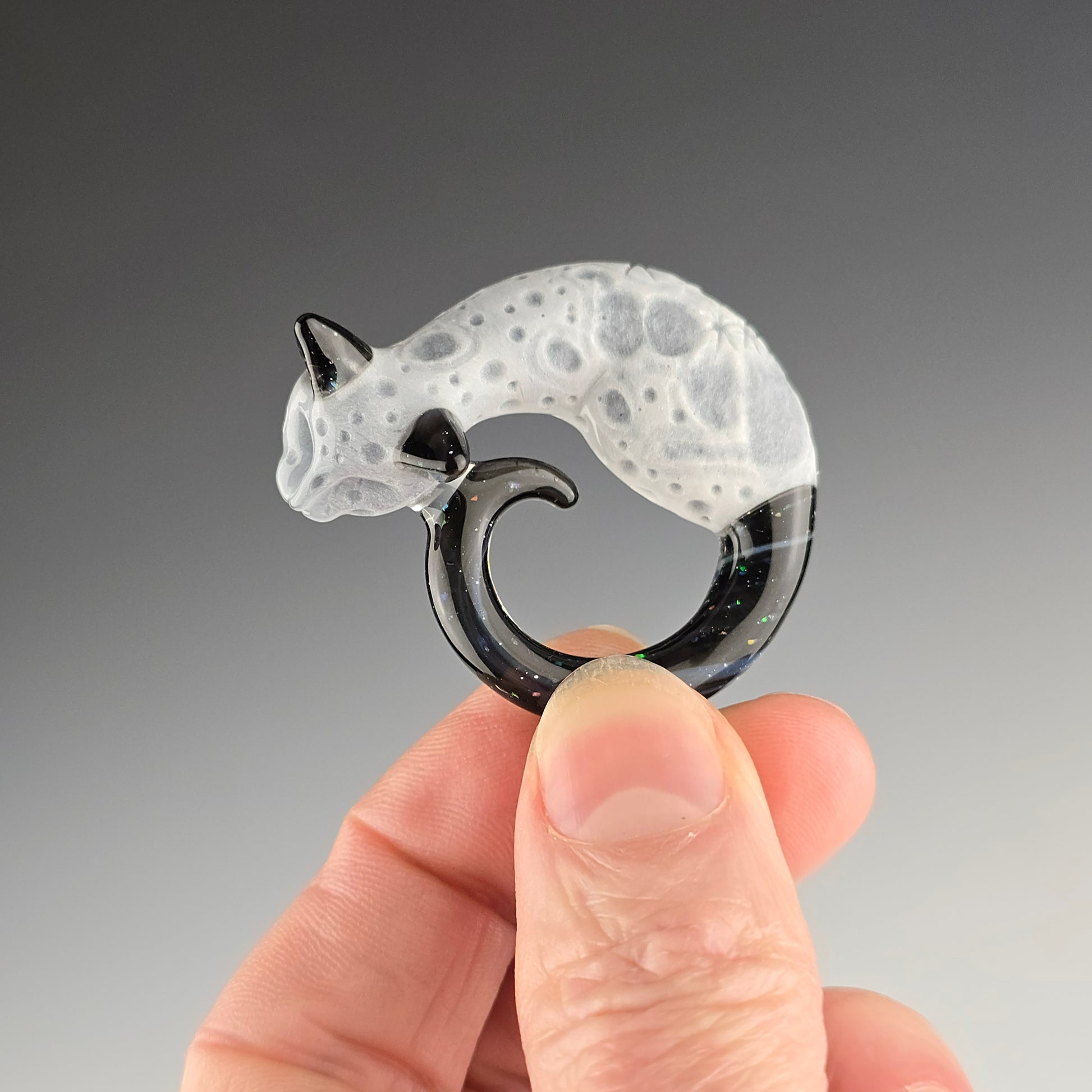 Glass Moon sleeping kitty pendant collab by Sagan Glass and Spiller Woods