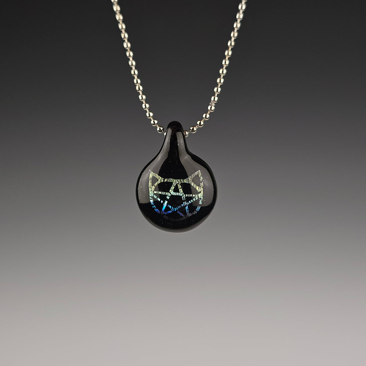 Mini Blue Gold Dichro Kitty Face Pentacle: Galaxy Black