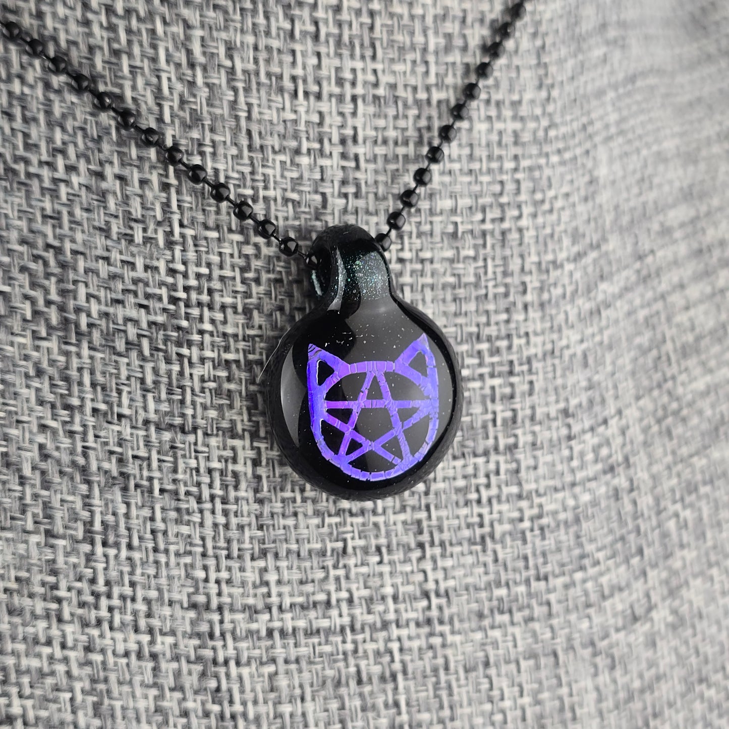 Purple Dichro Kitty Face Pentacle with HBL and Galaxy Black