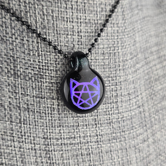 Purple Dichro Kitty Face Pentacle with HBL and Galaxy Black