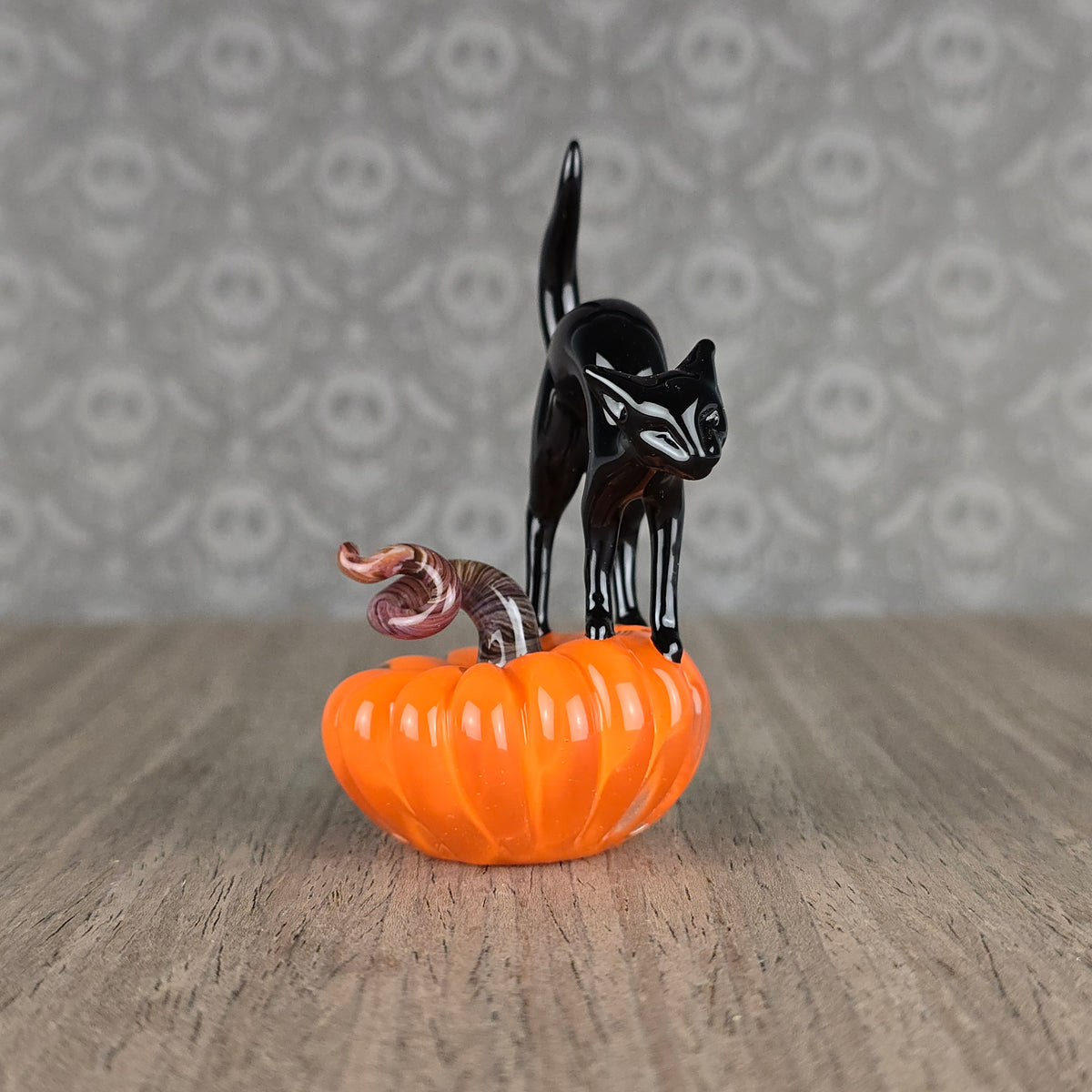UV Lava Pumpkin with Halloween Cat Sculpture