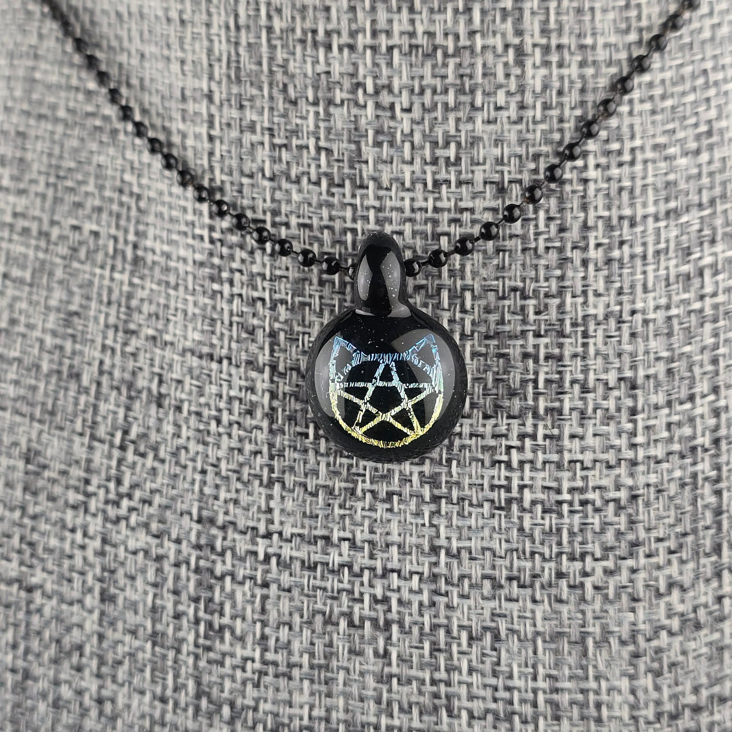 Mini Blue Gold Dichro Kitty Face Pentacle: Galaxy Black