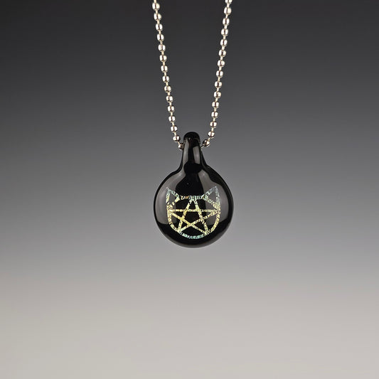 Mini Gold Dichro Kitty Face Pentacle: Galaxy Black