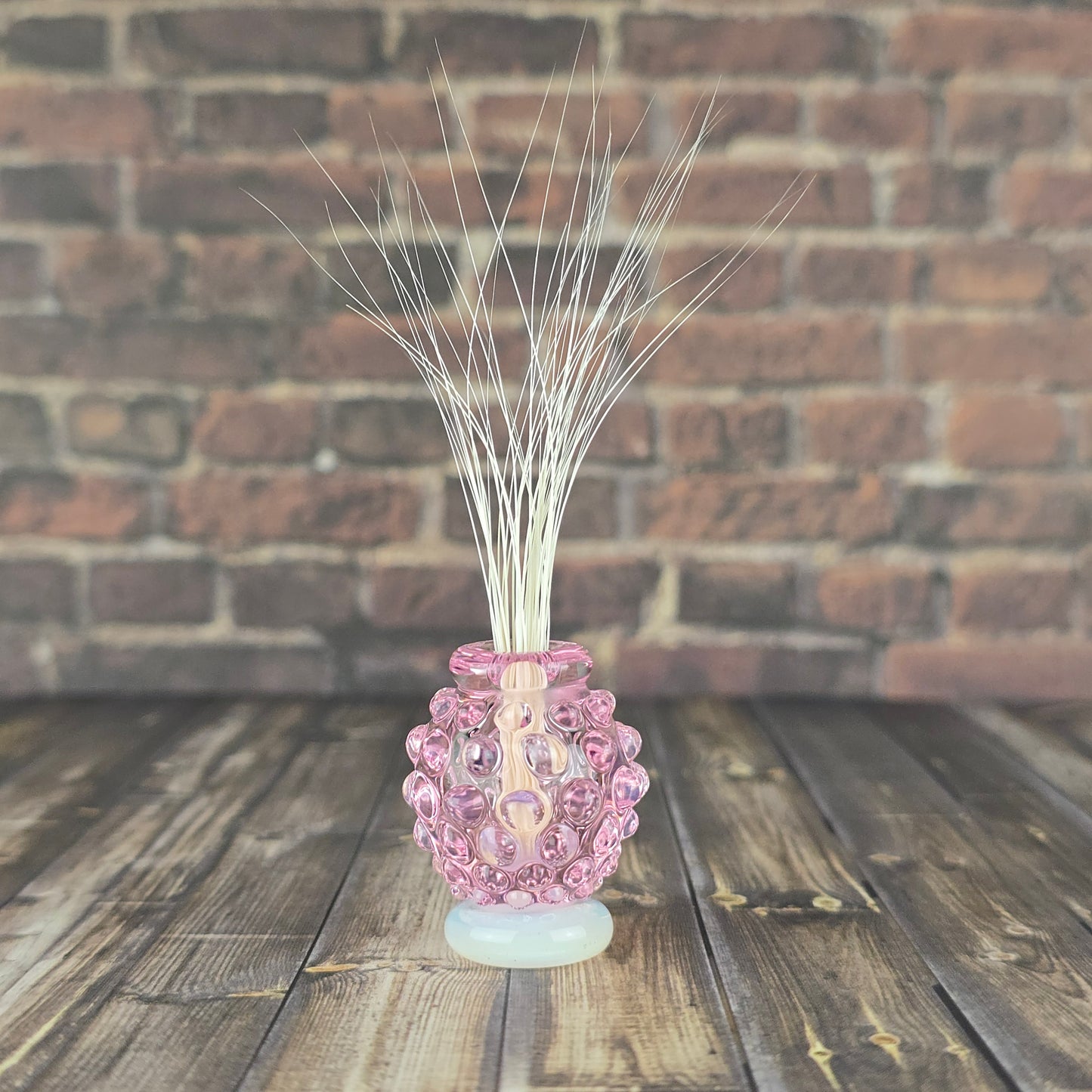 Pink & Opal Footed Hobnail Vase
