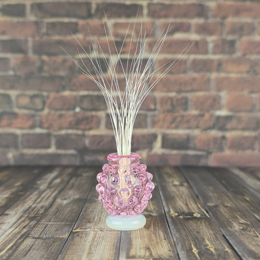 Pink & Opal Footed Hobnail Vase