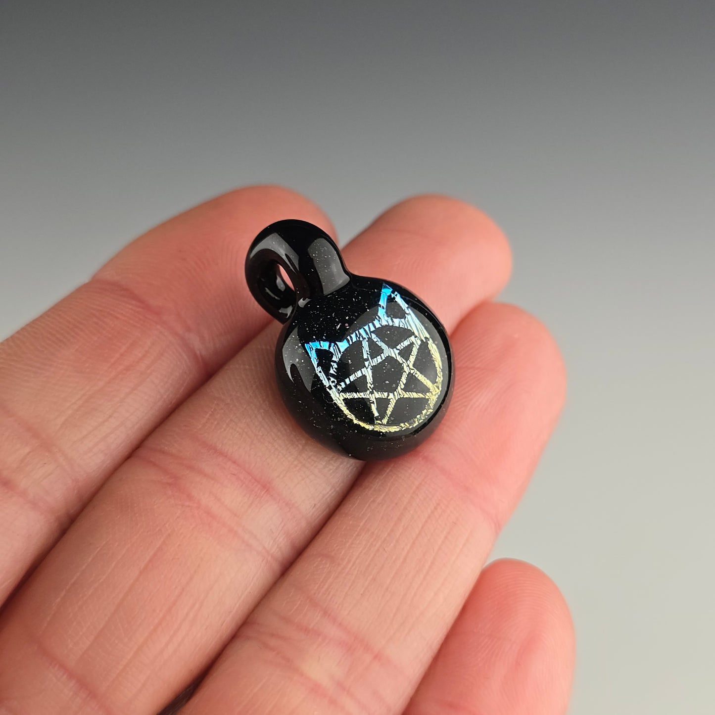 Mini Blue Gold Dichro Kitty Face Pentacle: Galaxy Black