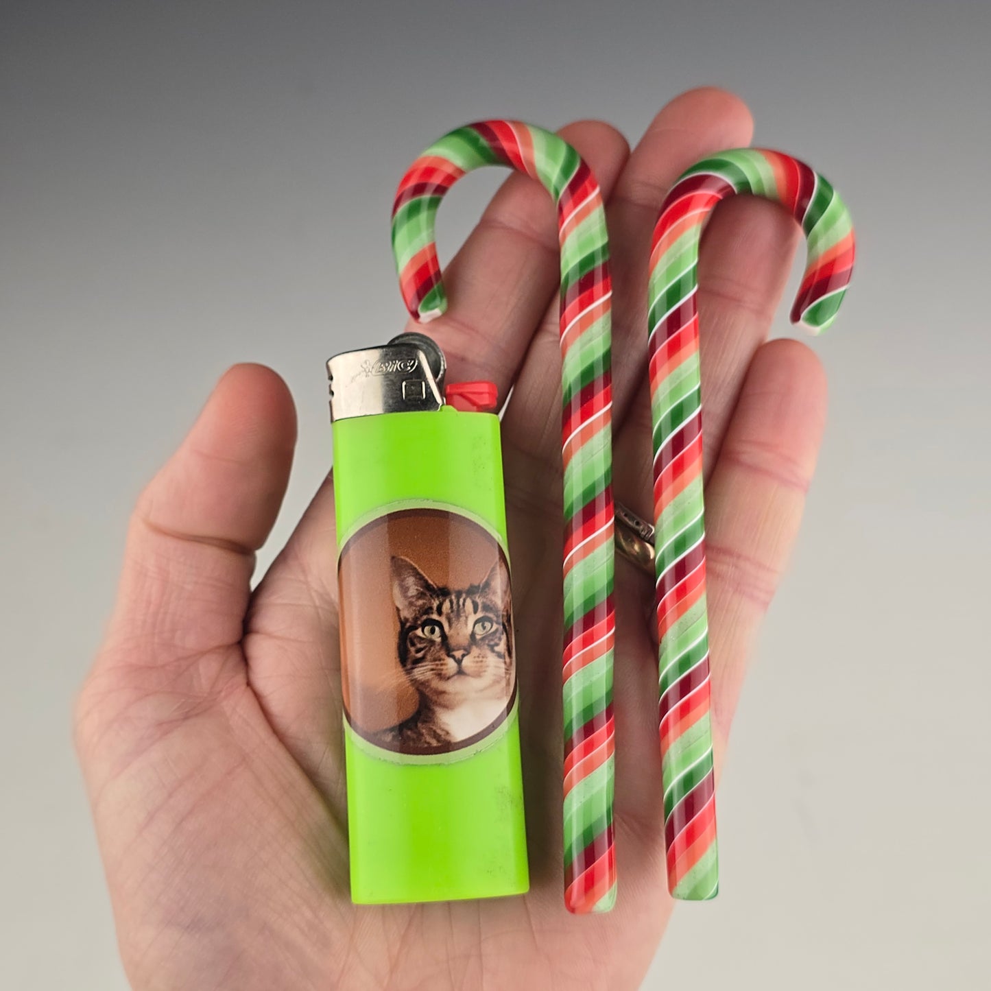 Glass Candy Cane Ornament: Red & Green Striped