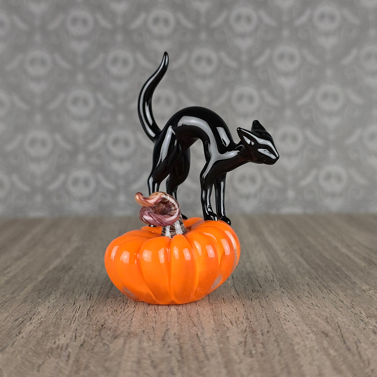UV Lava Pumpkin with Halloween Cat Sculpture