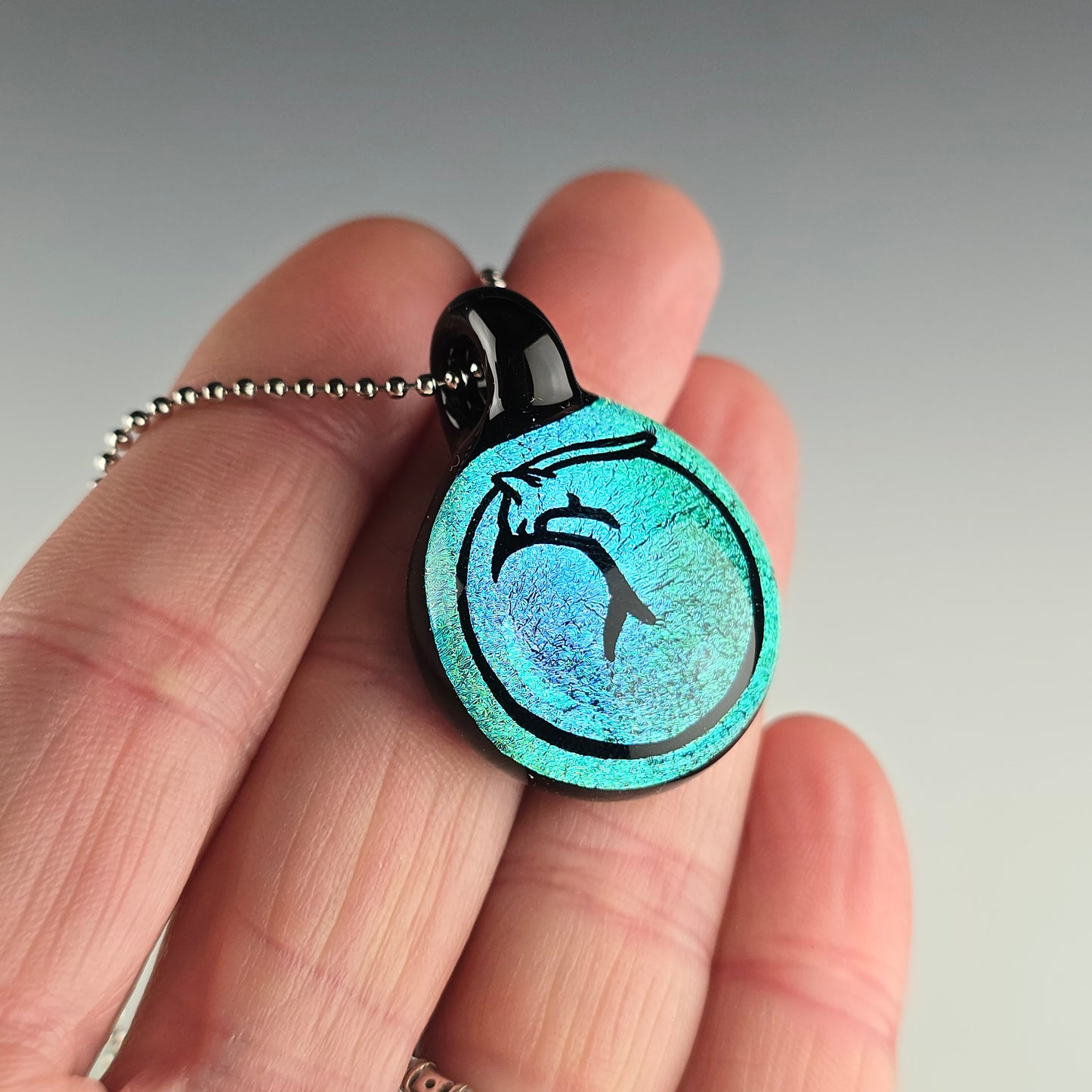 Large Teal Green Dichro: Sleeping Kitty