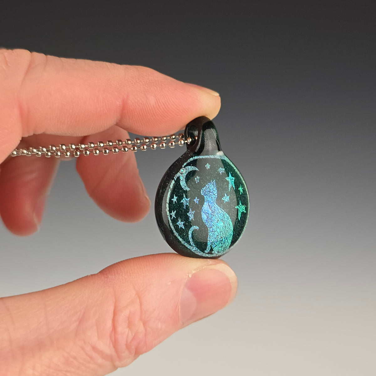 Medium Green Dichro Moon & Stars: Galaxy Black