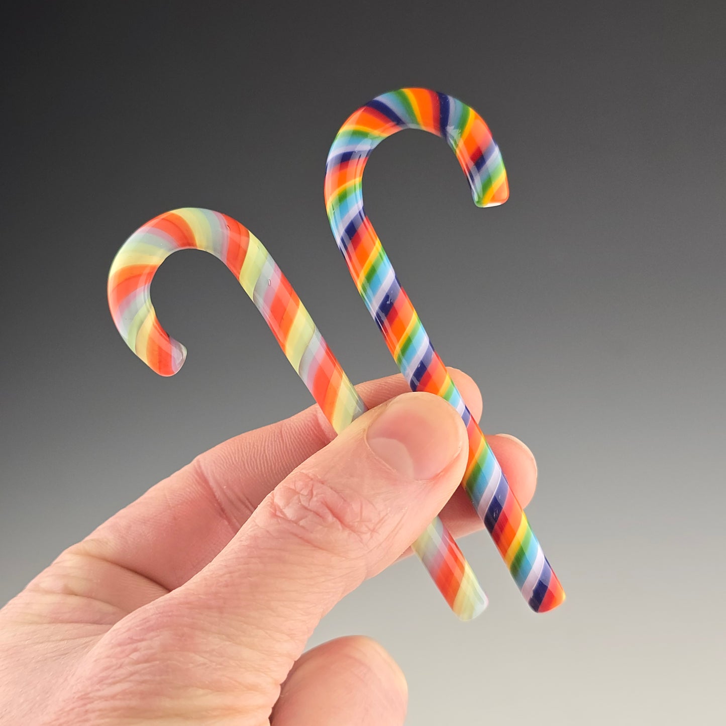 Glass Candy Cane Ornament: Rainbows