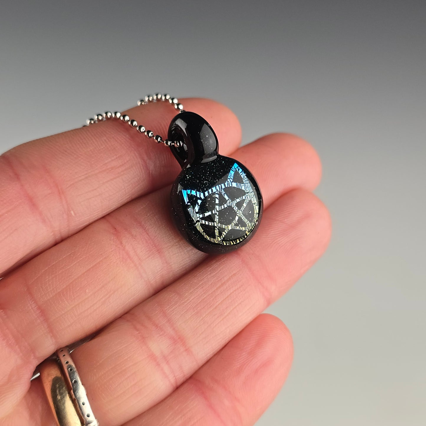 Mini Blue to Gold fade Dichro Kitty Face Pentacle: Galaxy Black