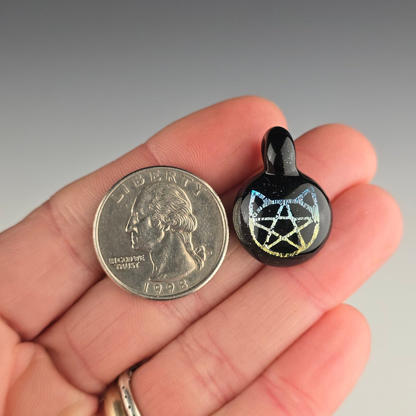 Mini Blue Gold Dichro Kitty Face Pentacle: Galaxy Black