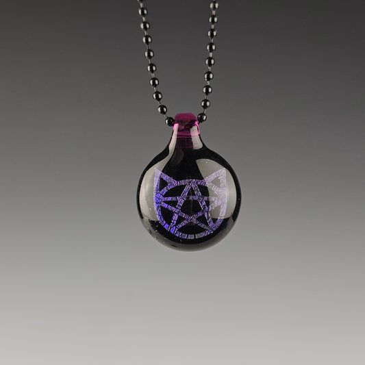 Purple Dichro Kitty Face Pentacle with Galaxy Black & Gold Amethyst
