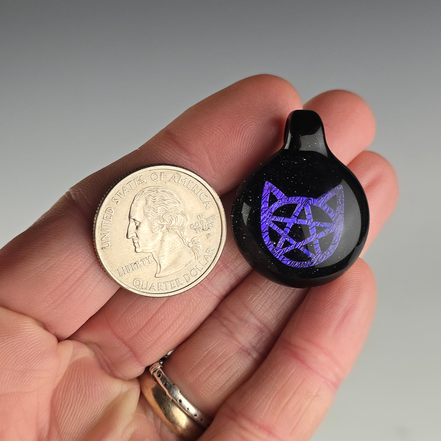 Purple Dichro Kitty Face Pentacle with Galaxy Black