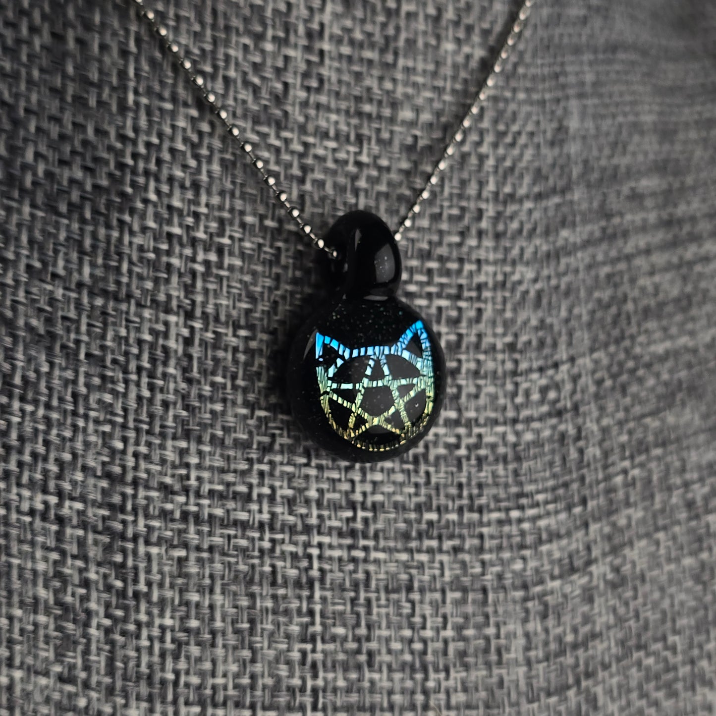 Mini Blue to Gold fade Dichro Kitty Face Pentacle: Galaxy Black