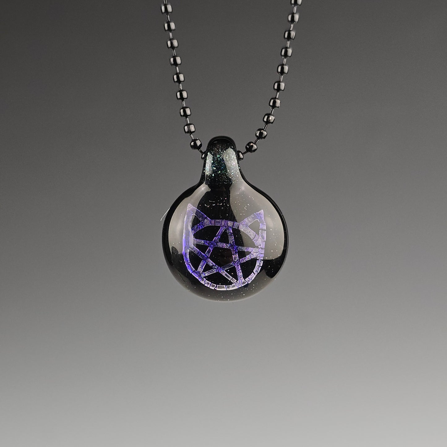 Purple Dichro Kitty Face Pentacle with HBL and Galaxy Black