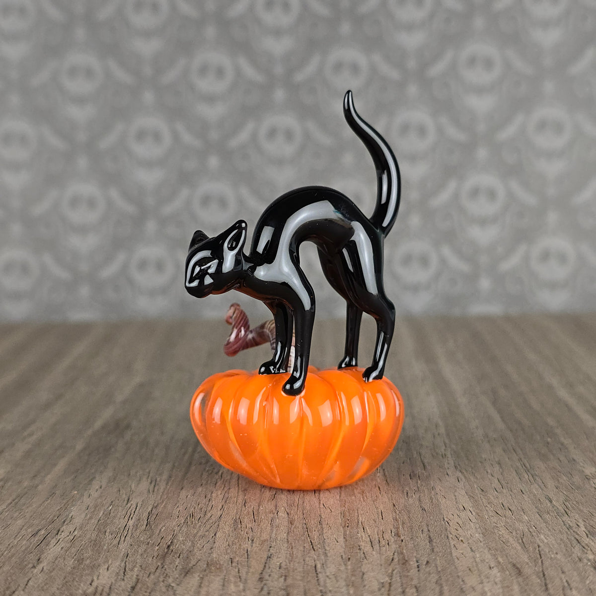 UV Lava Pumpkin with Halloween Cat Sculpture