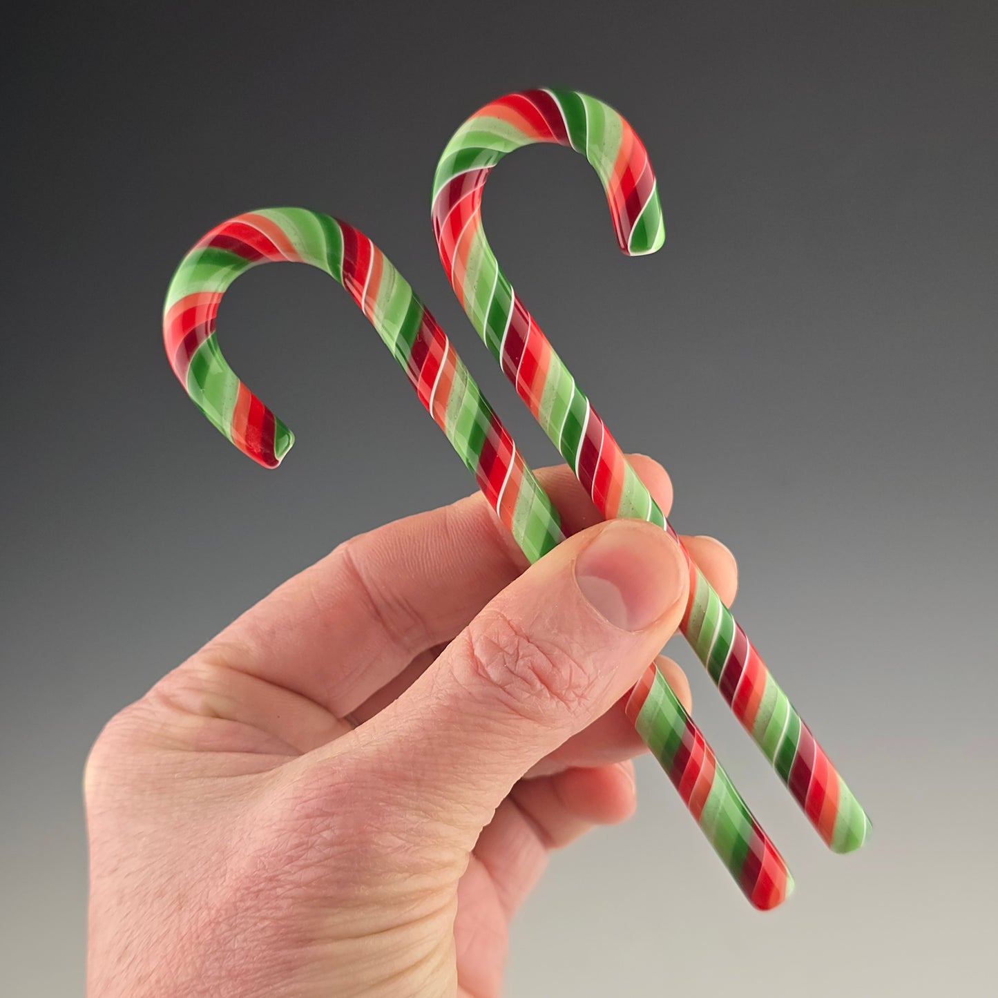 Glass Candy Cane Ornament: Red & Green Striped