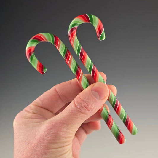 Glass Candy Cane Ornament: Red & Green Striped