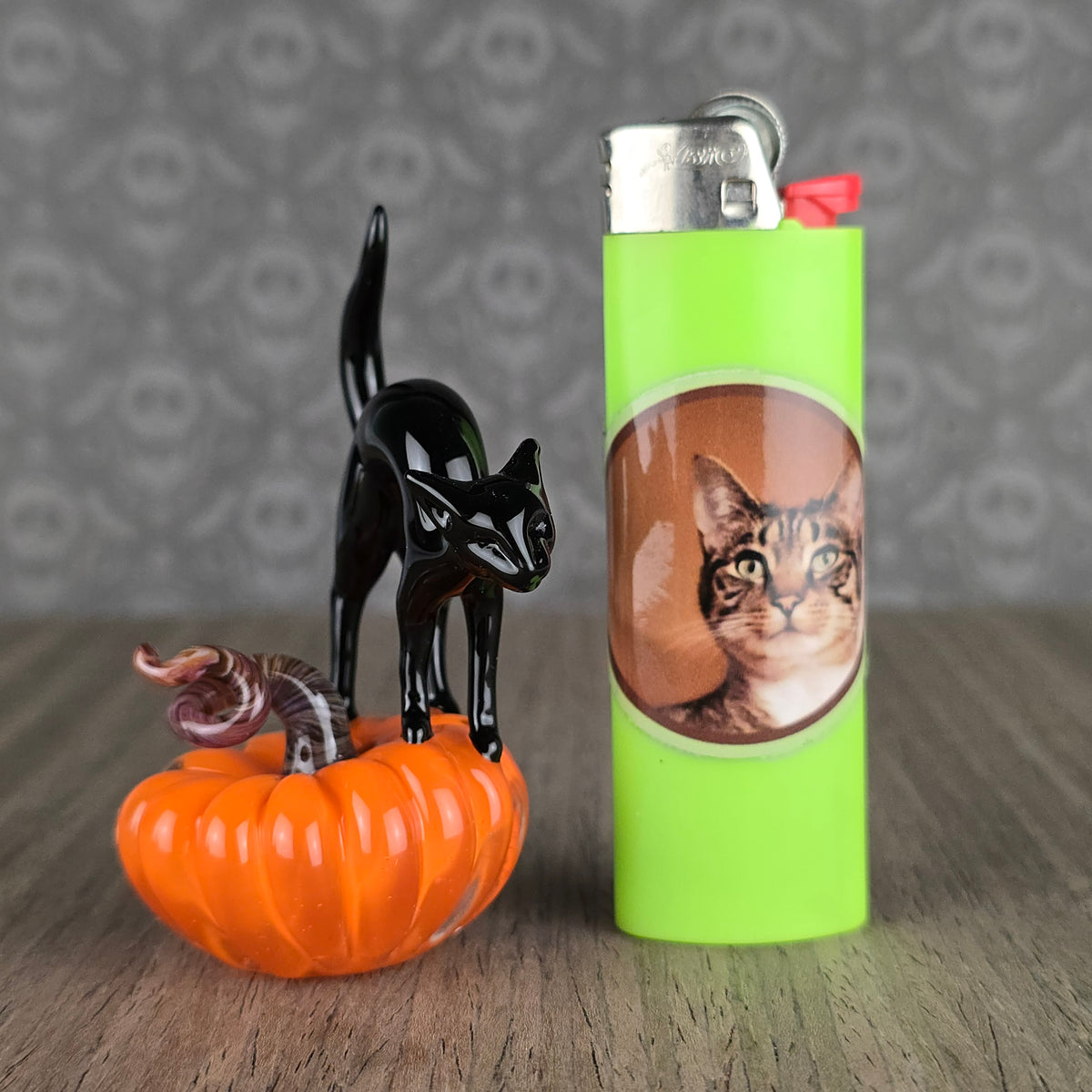 UV Lava Pumpkin with Halloween Cat Sculpture