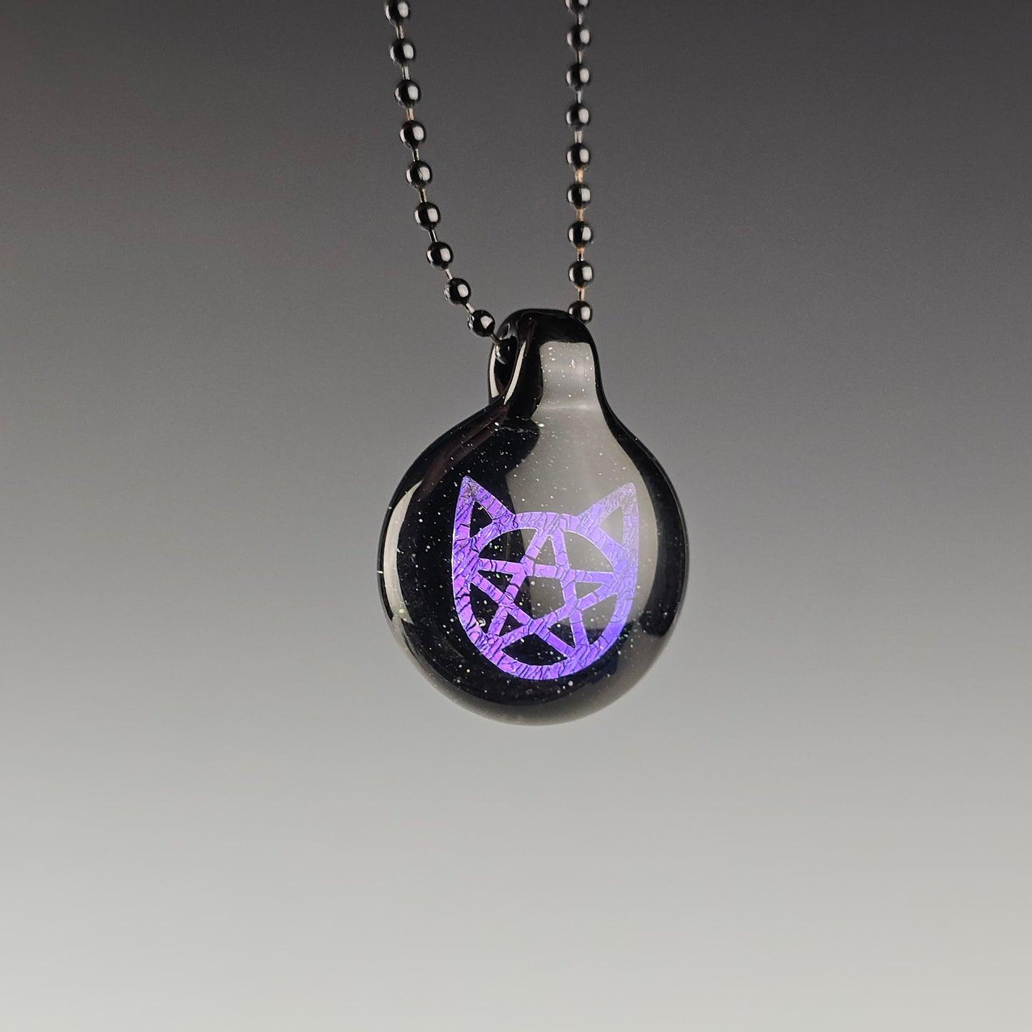 Purple Dichro Kitty Face Pentacle with Galaxy Black