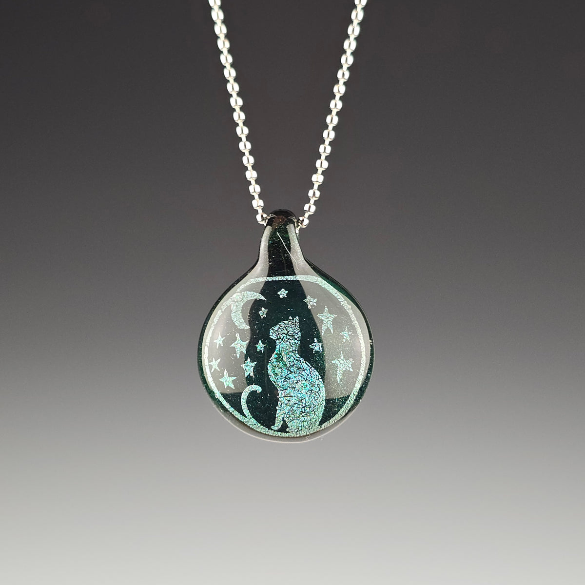 Medium Green Dichro Moon & Stars: Galaxy Black