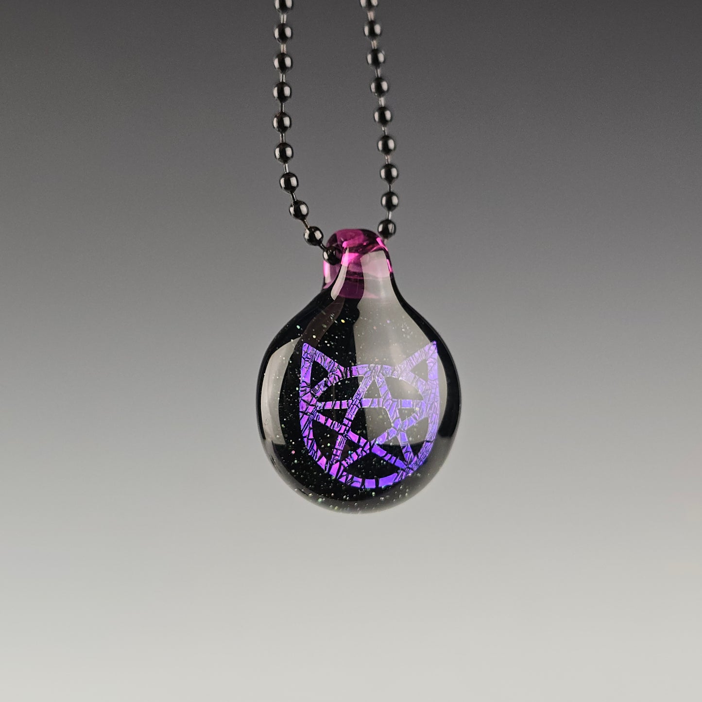 Purple Dichro Kitty Face Pentacle with Galaxy Black & Gold Amethyst