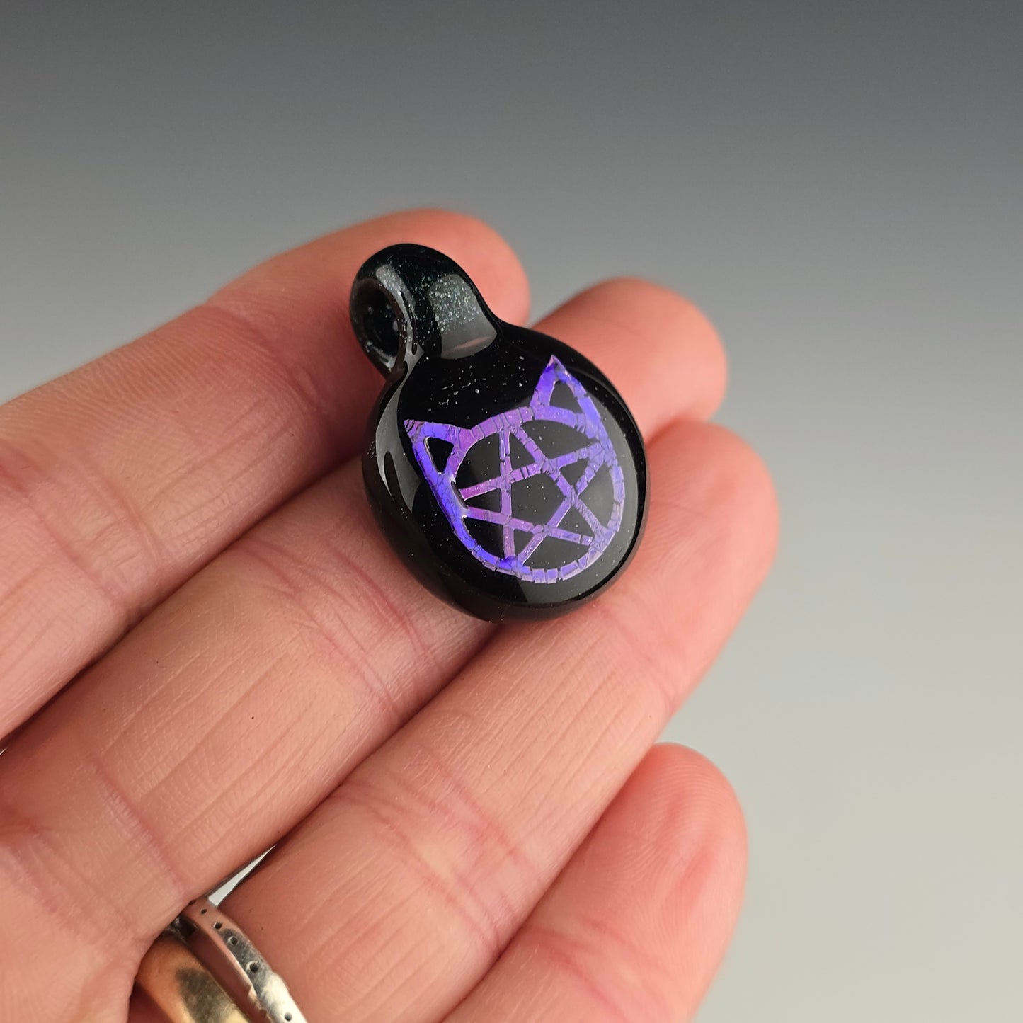 Purple Dichro Kitty Face Pentacle with HBL and Galaxy Black