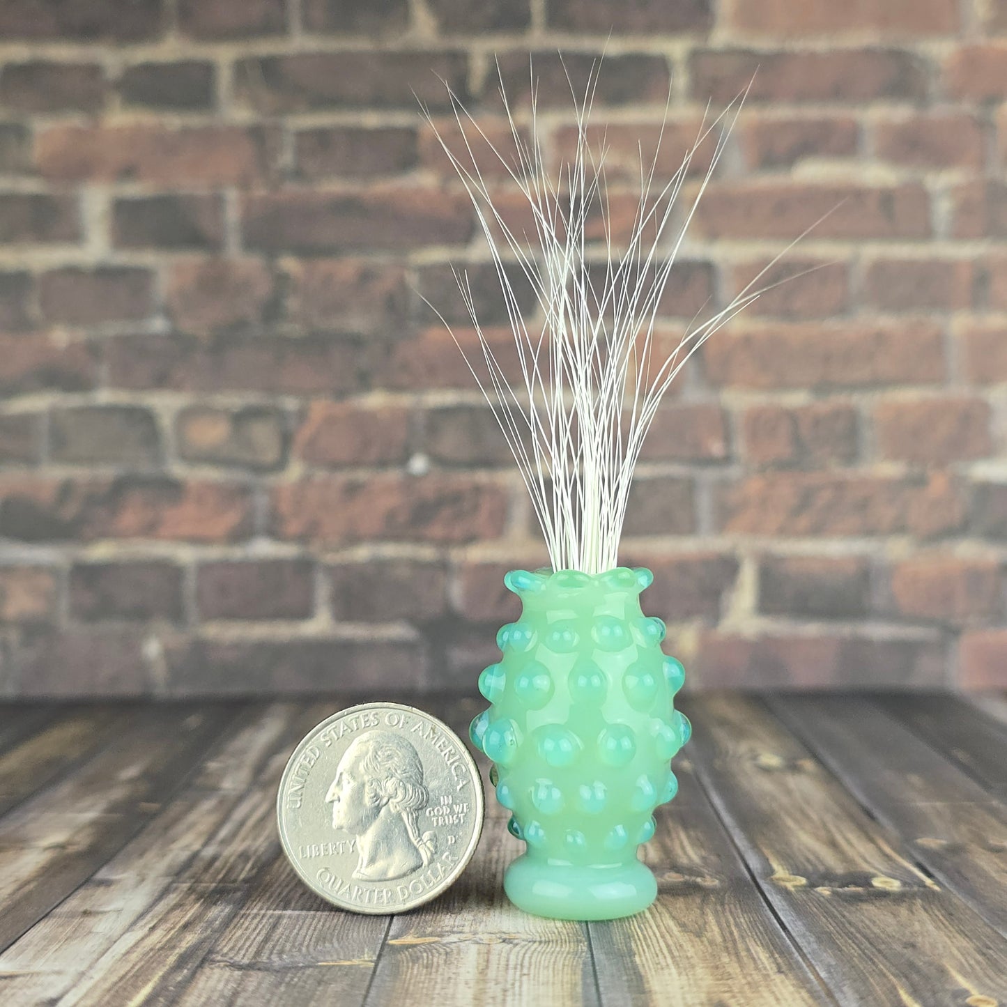 Jade Green Hobnail with Beaded Rim Whisker Vase