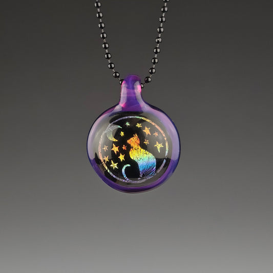 Rainbow Dichro Moon & Stars Kitty with Amethyst Frame