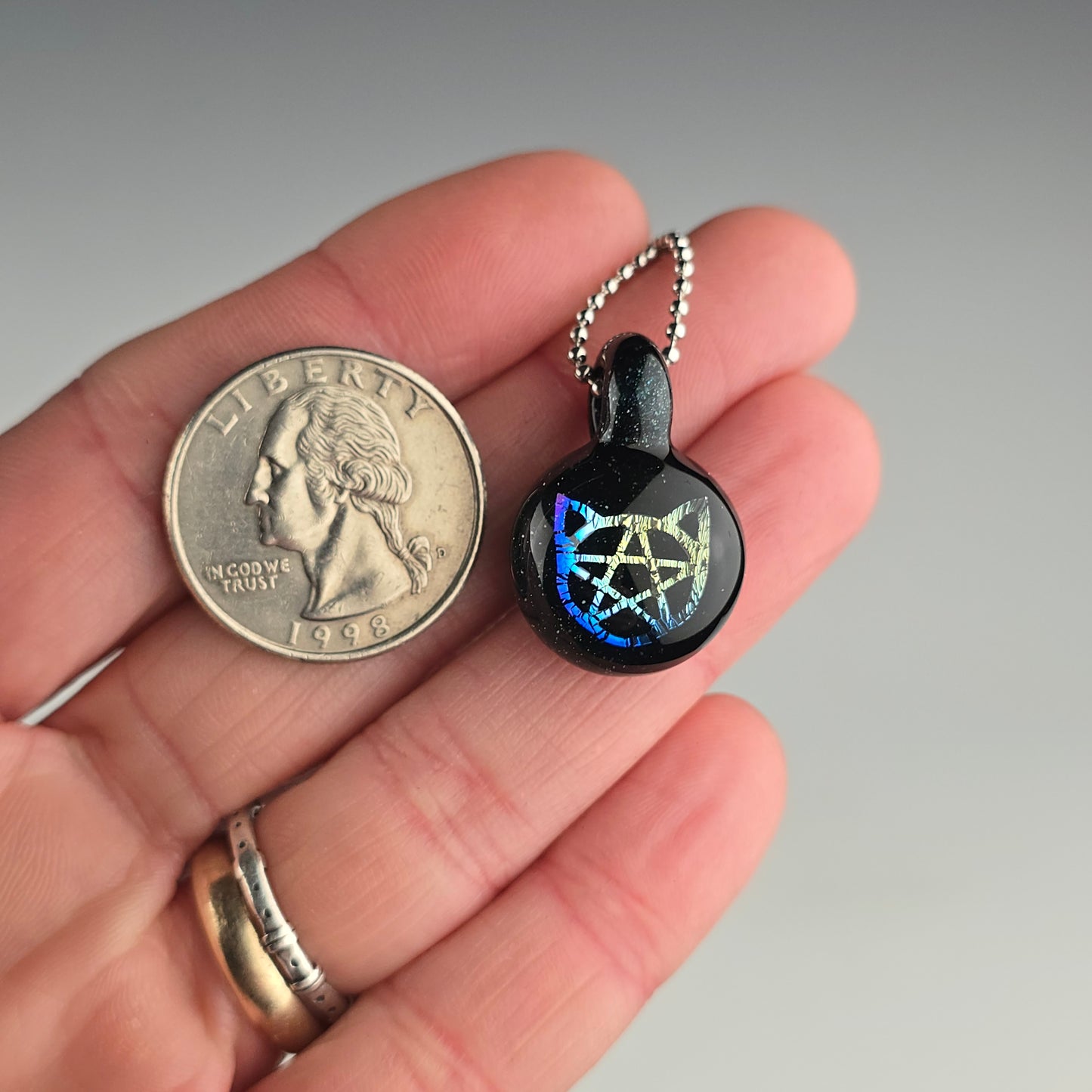 Mini Rainbow Dichro Kitty Face Pentacle: Galaxy Leprechaun