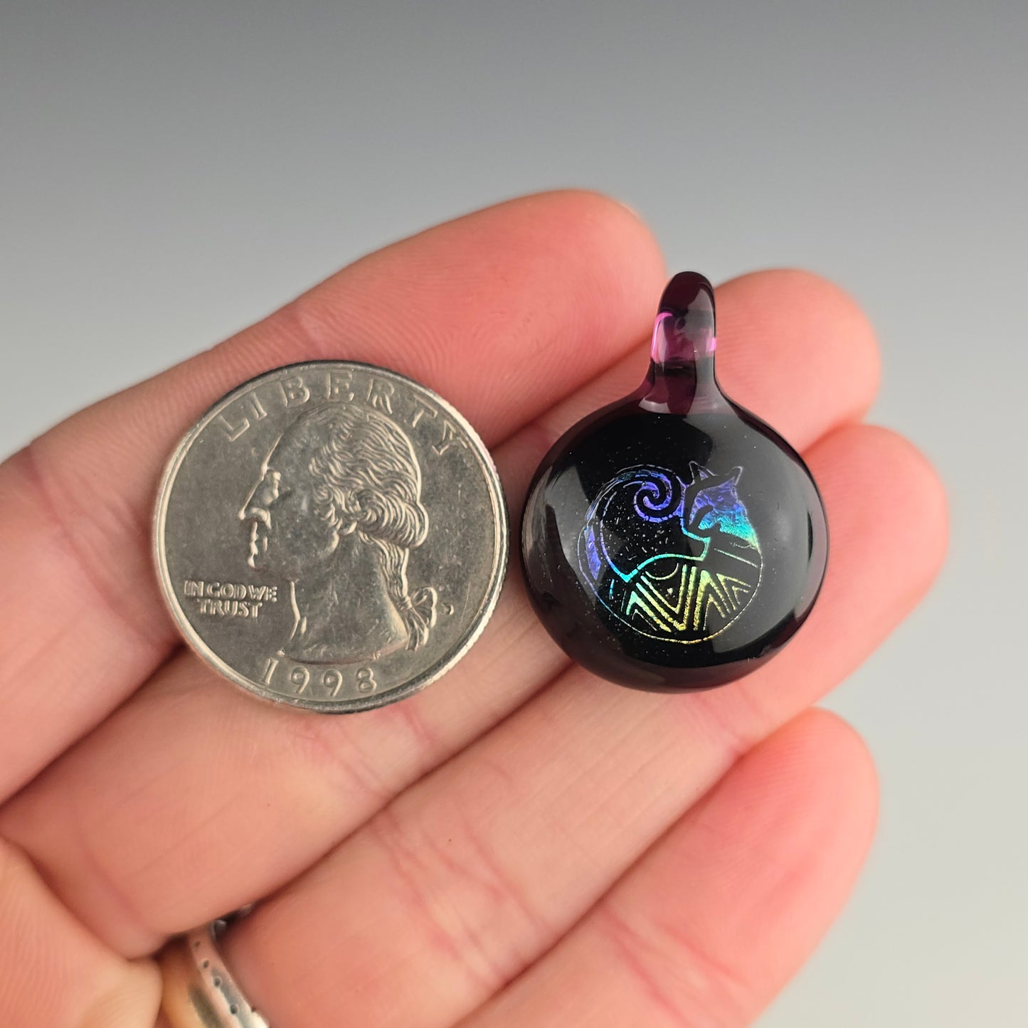 Rainbow Dichro Aztec Kitty: Galaxy & Gold Amethyst