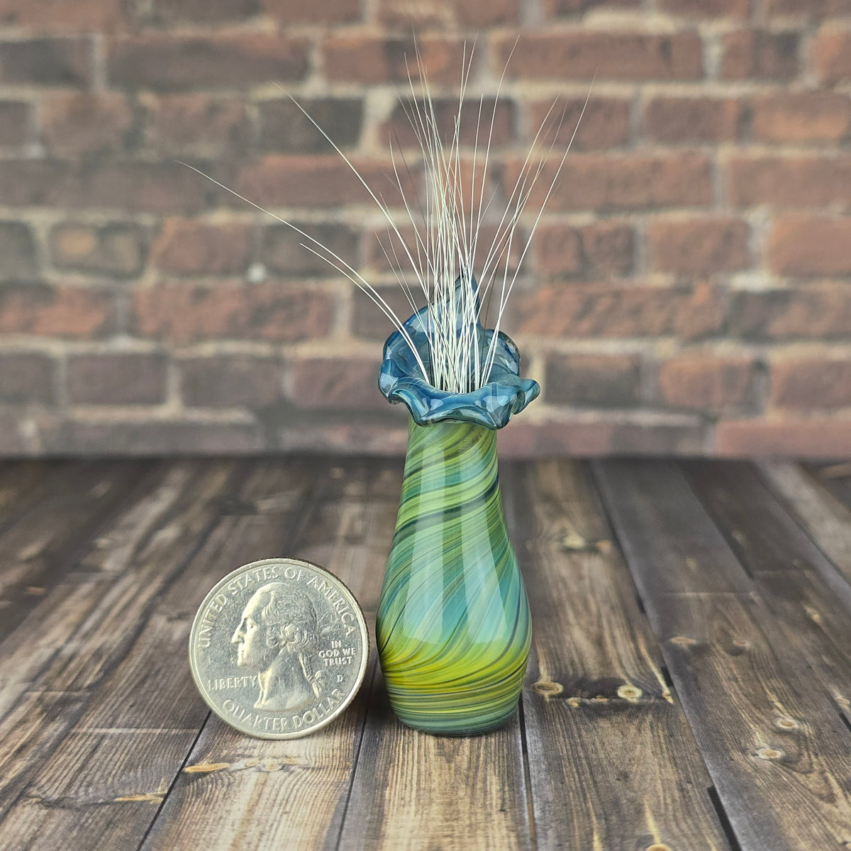 Tall Green & Blue Twist Whisker Vase