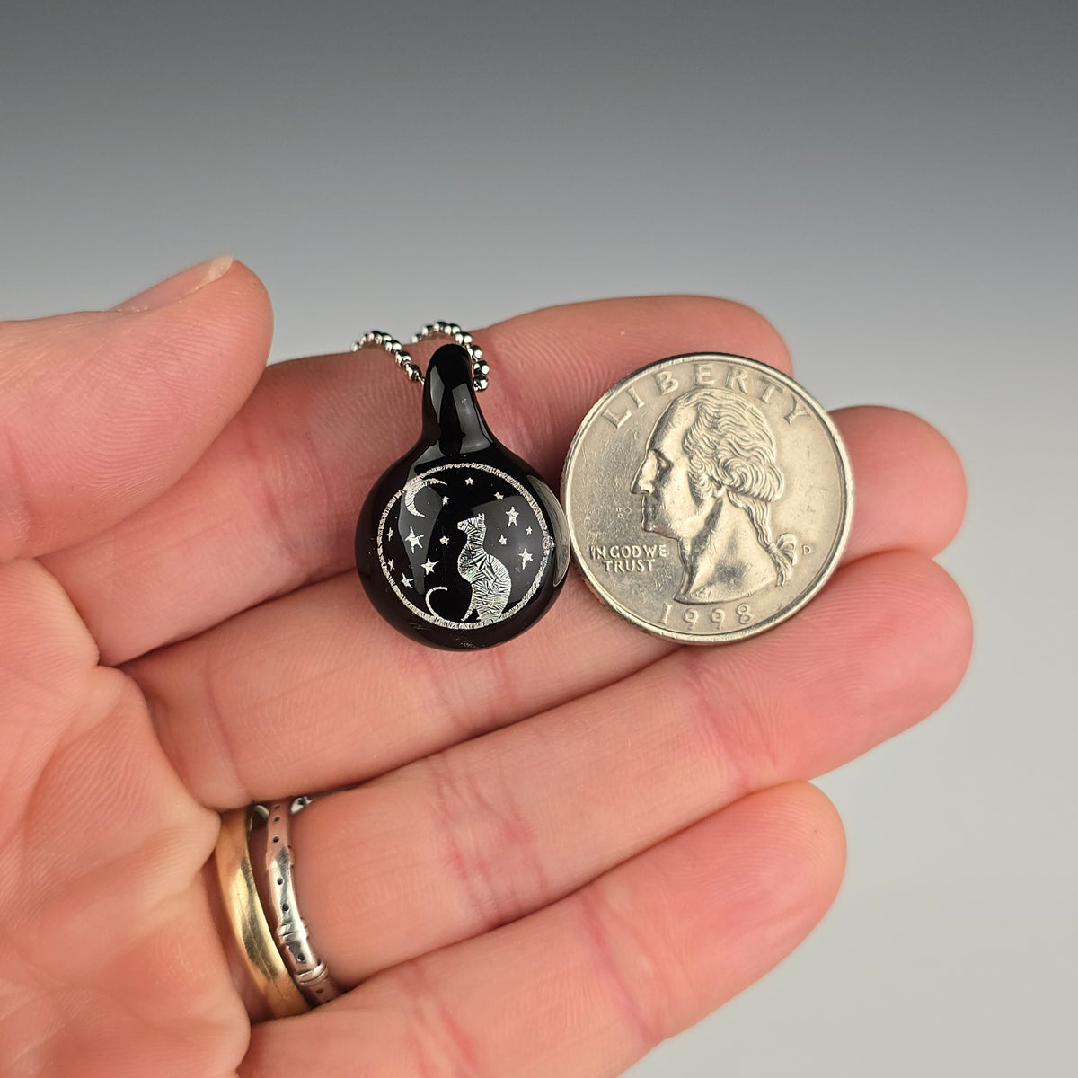 Mini Silver Dichro Moon & Stars on Galaxy Black