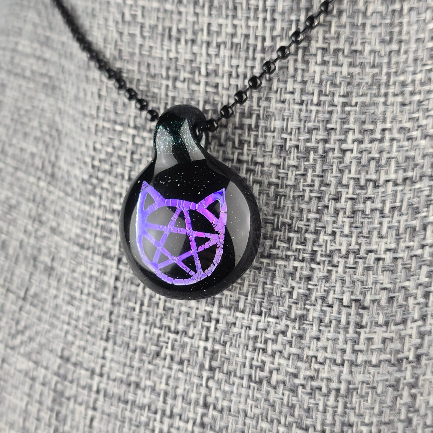 Purple Dichro Kitty Face Pentacle with HBL and Galaxy Black