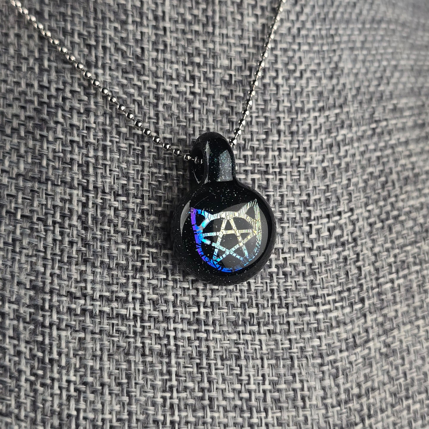 Mini Rainbow Dichro Kitty Face Pentacle: Galaxy Leprechaun