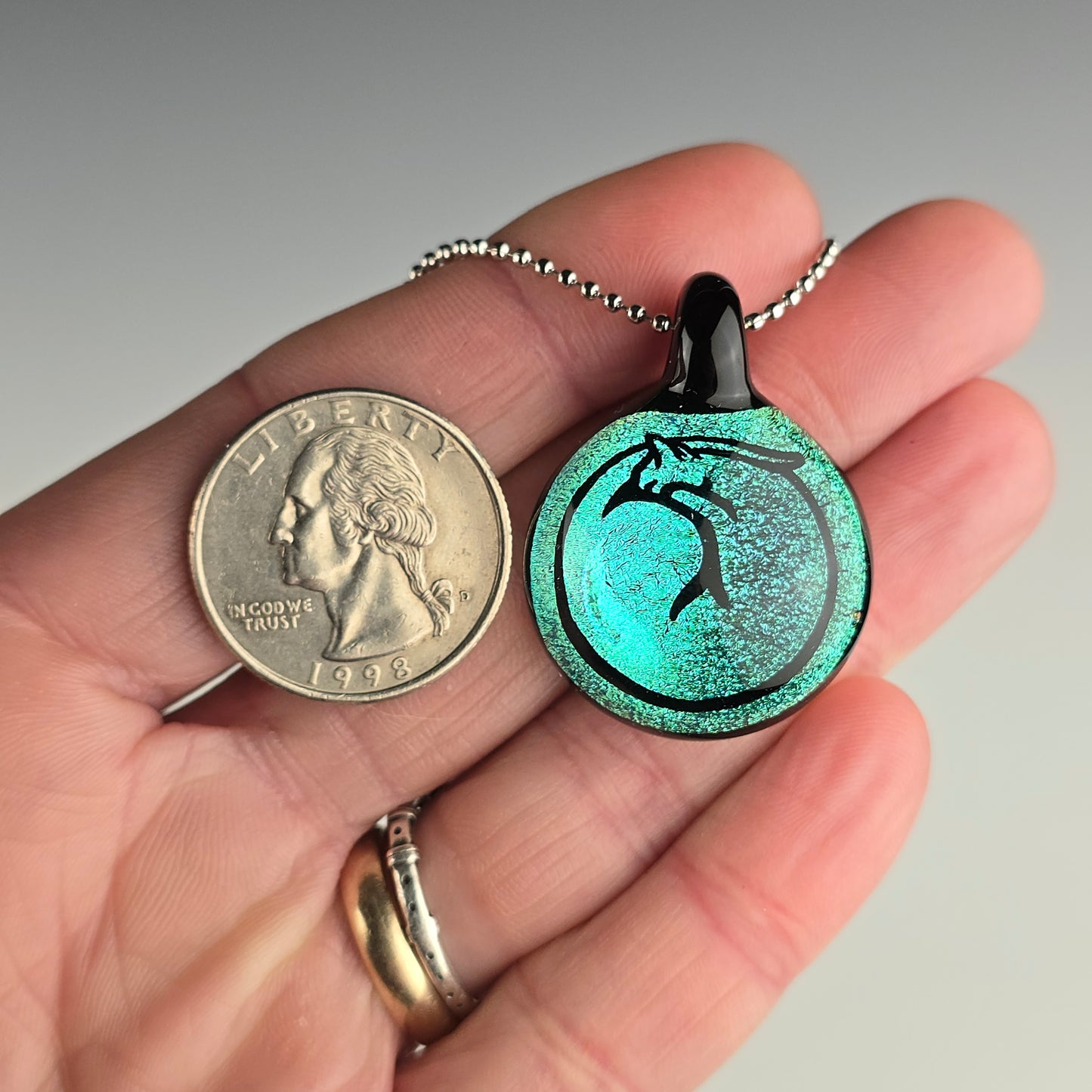 Large Teal Green Dichro: Sleeping Kitty