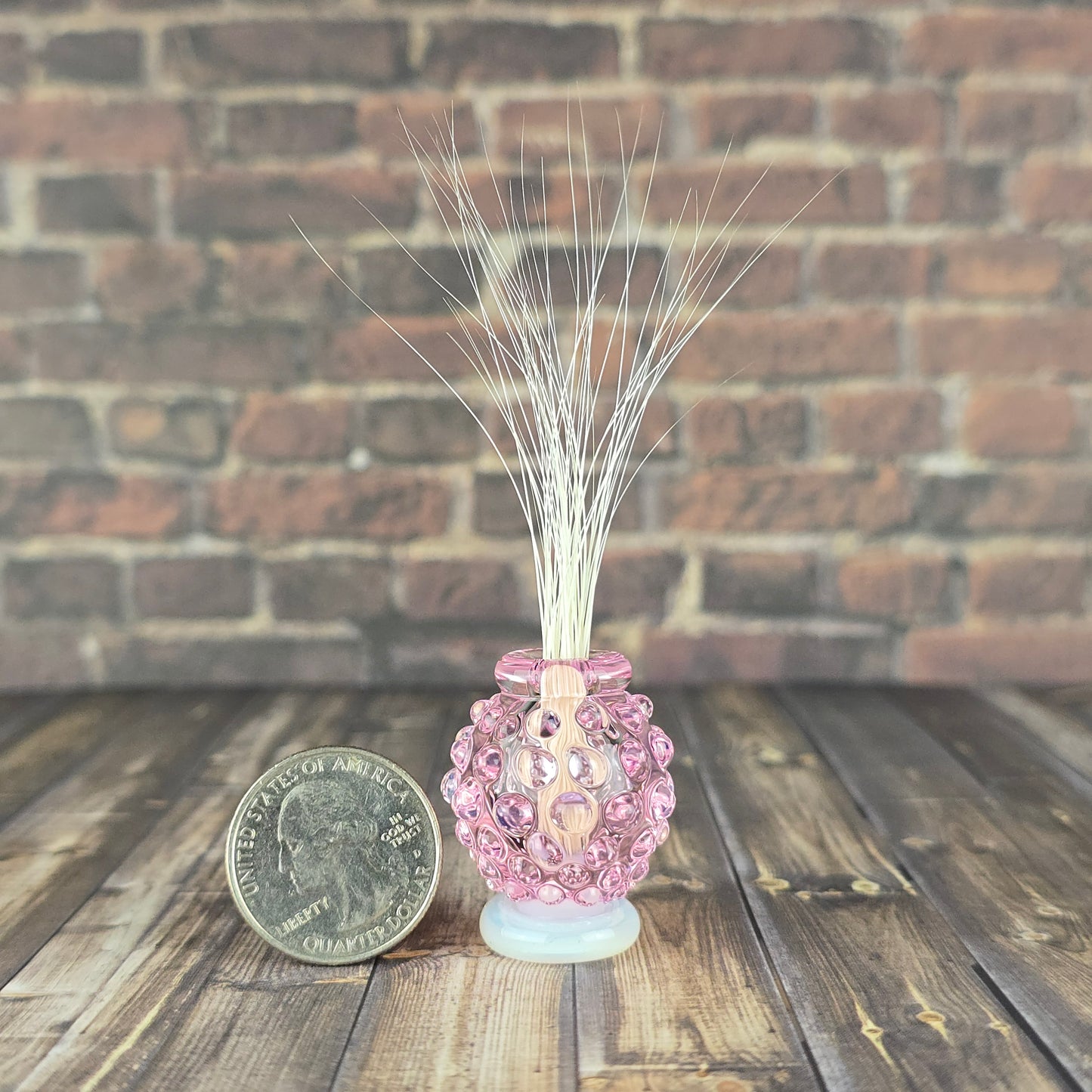 Pink & Opal Footed Hobnail Vase