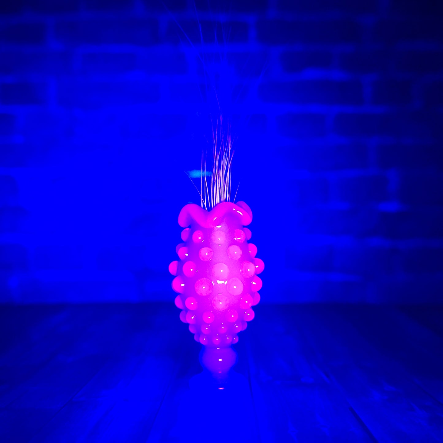 Tall Blue Milk UV Hobnail with Ruffled Rim Whisker Vase