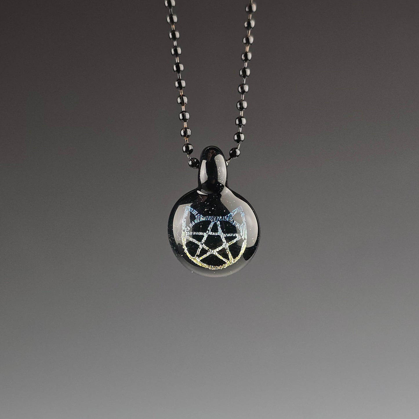 Mini Blue Gold Dichro Kitty Face Pentacle: Galaxy Black