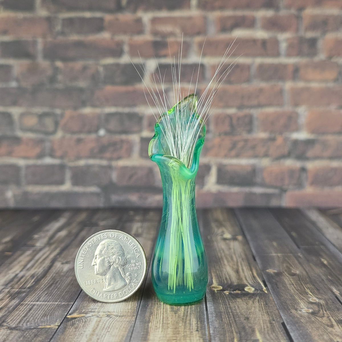 Tall Green Whisker Vase with UV accent